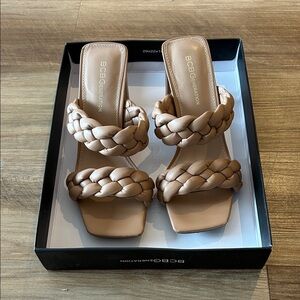 BCBGeneration Braided Double-Strap Tan Mules
